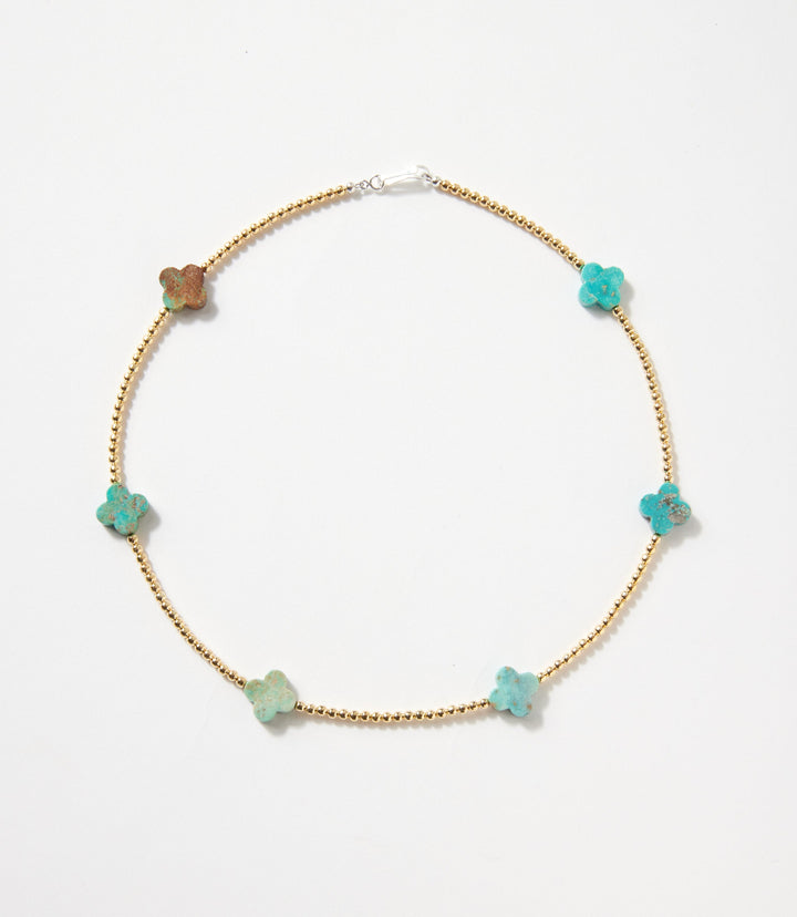 Beaded Gold And Turquoise Accent Necklace