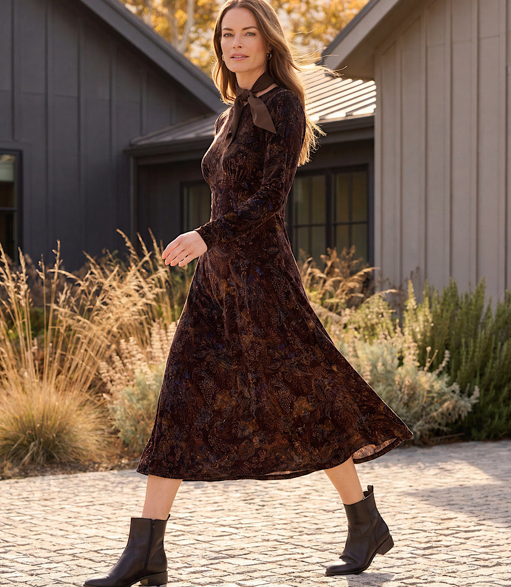 Long Sleeve Velvet Burnout Midi Dress