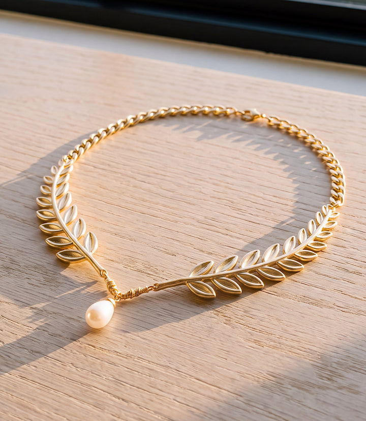 Laurel Leaf Pearl Necklace