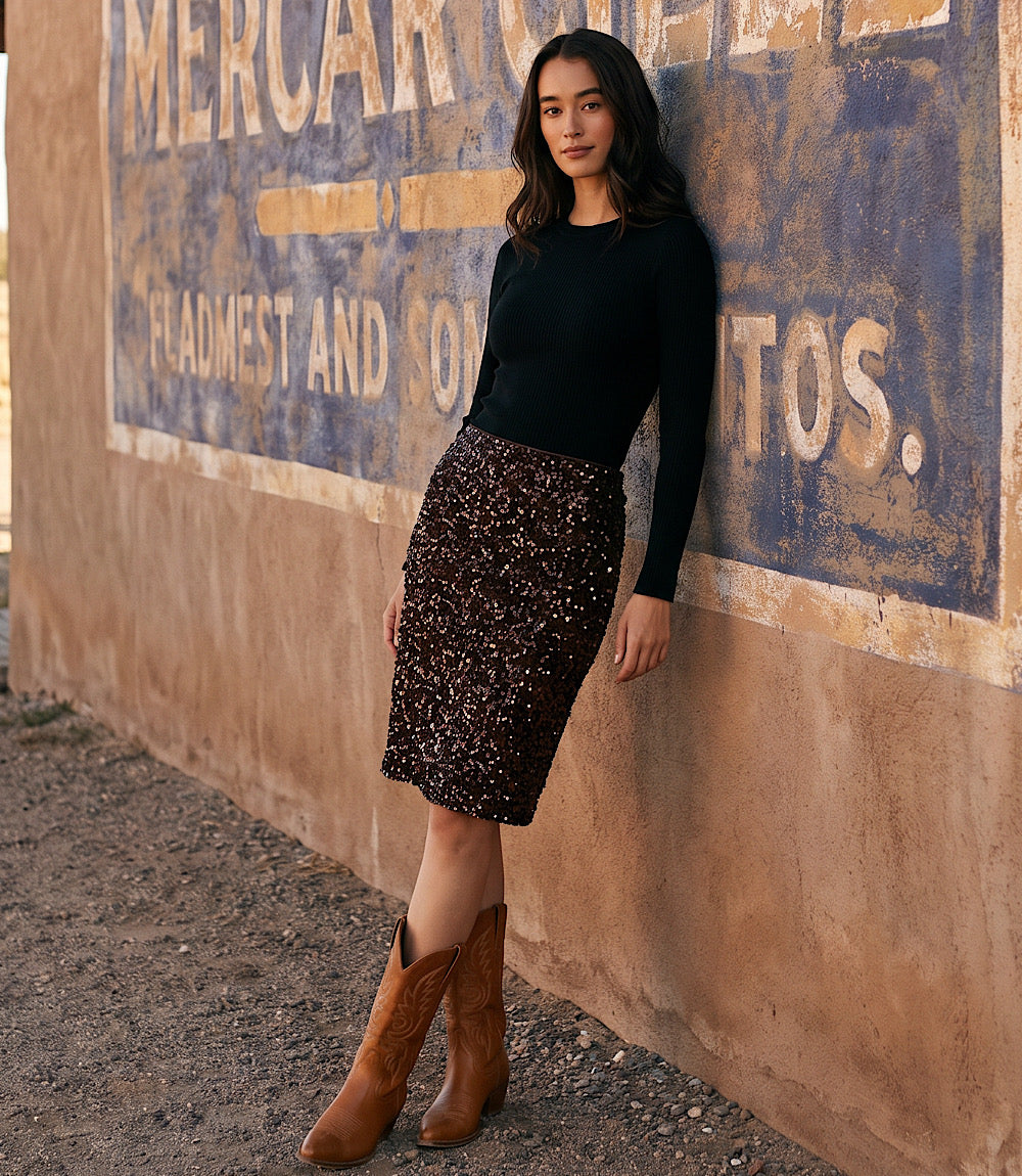 Velvet Sequin Pencil Skirt