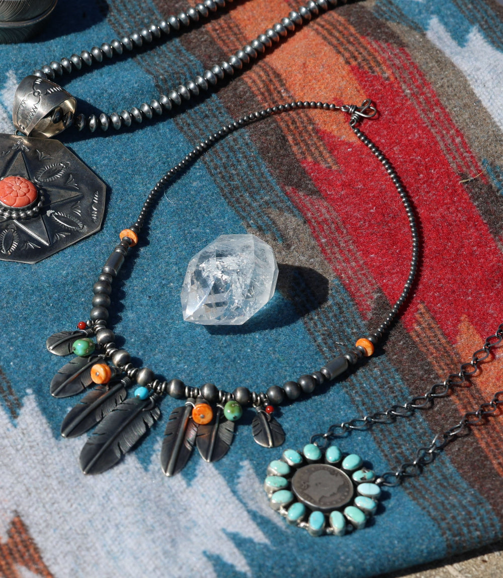 Multi Stone Feather Beaded Turquoise Necklace
