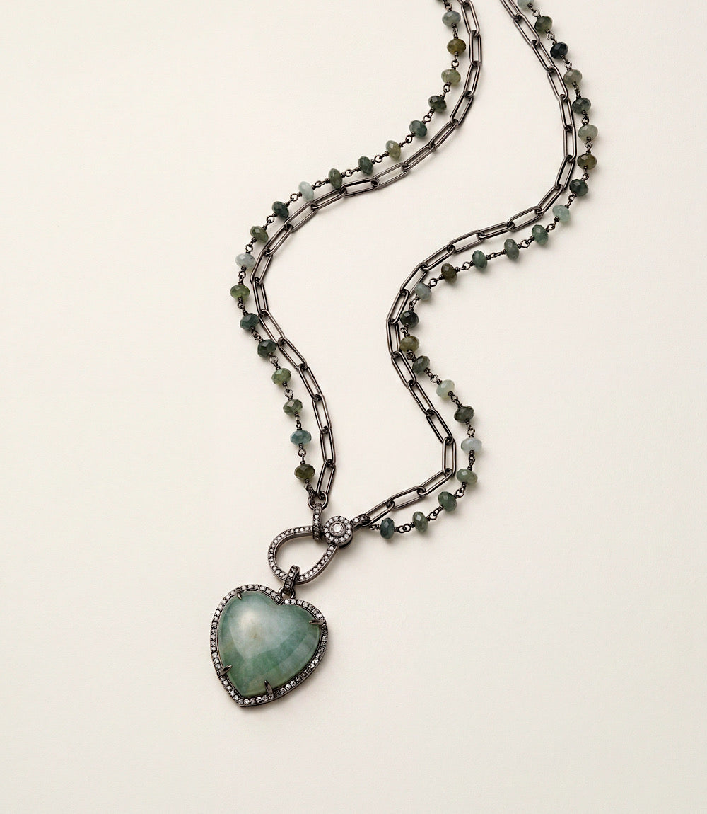 Aquamarine Heart Crystal Pendant Necklace