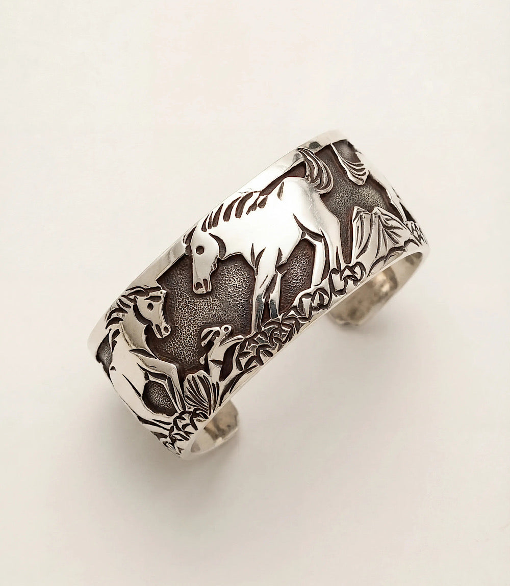 Horse Engraved Sterling Silver Cuff Bracelet