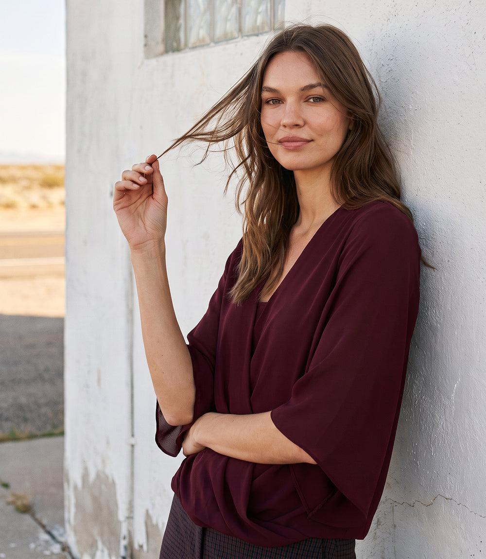 Bracelet Sleeve Drape Front Crossover Top