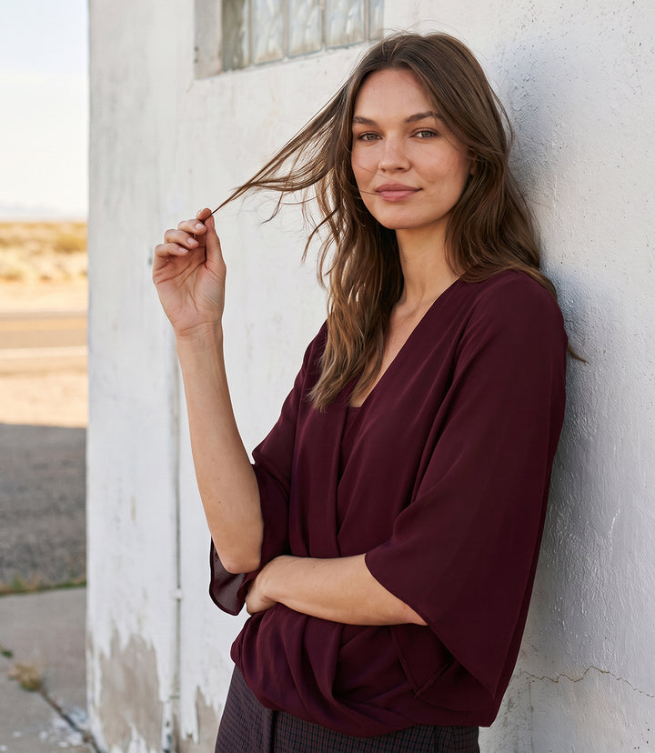 Bracelet Sleeve Drape Front Crossover Top