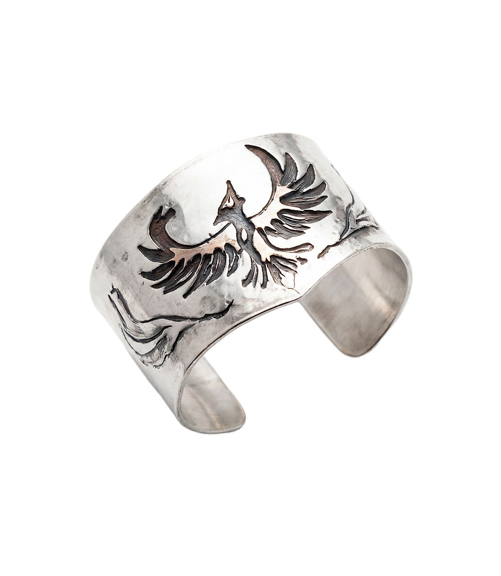 Engraved Phoenix Cuff Bracelet