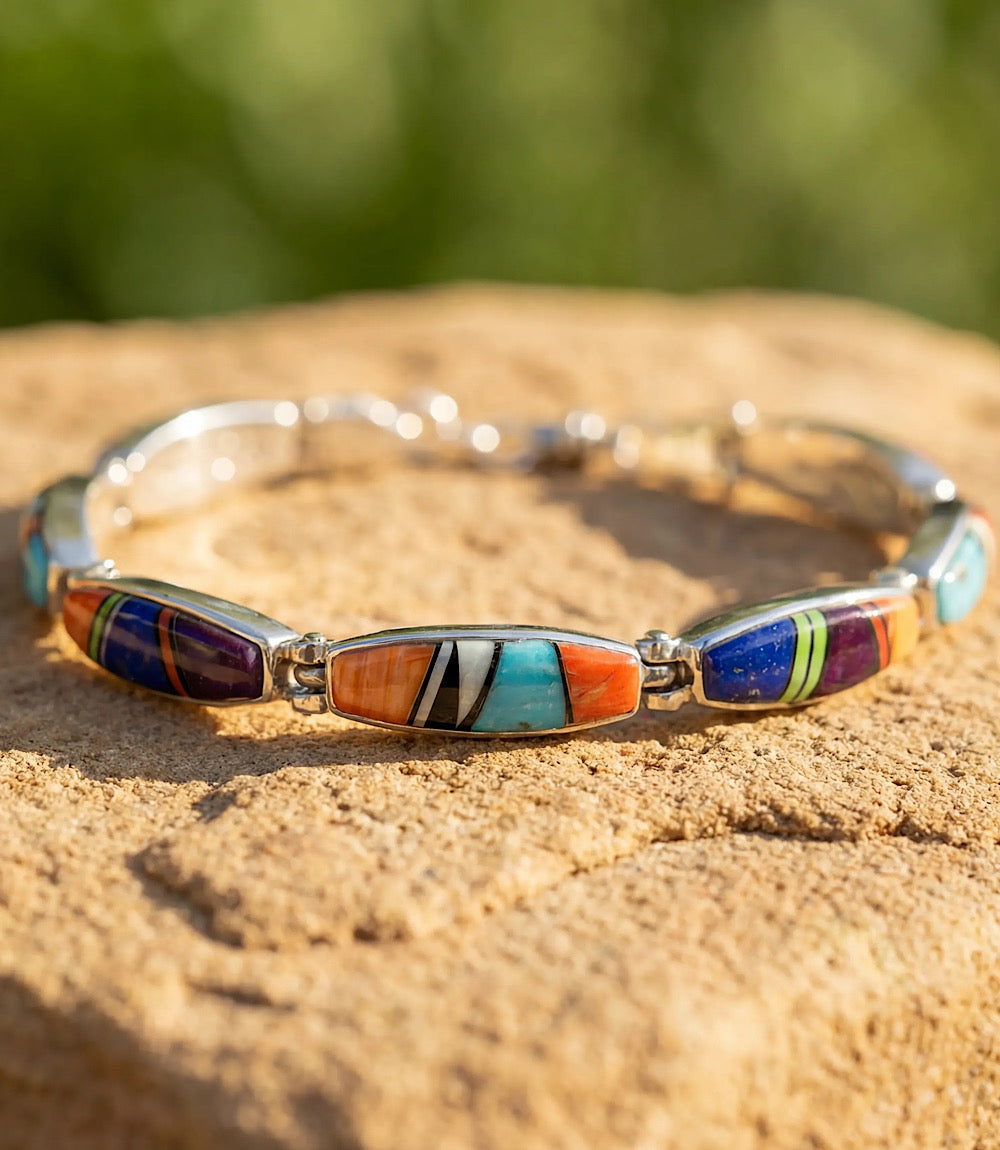 Multistone Turquoise Inlay Link Bracelet
