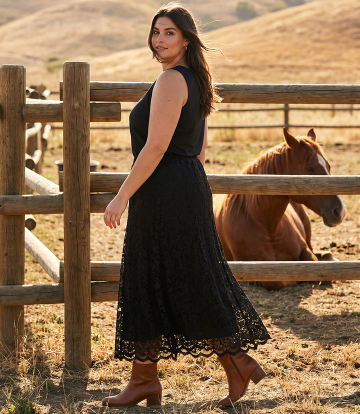 Plus Size Lace Midi Skirt