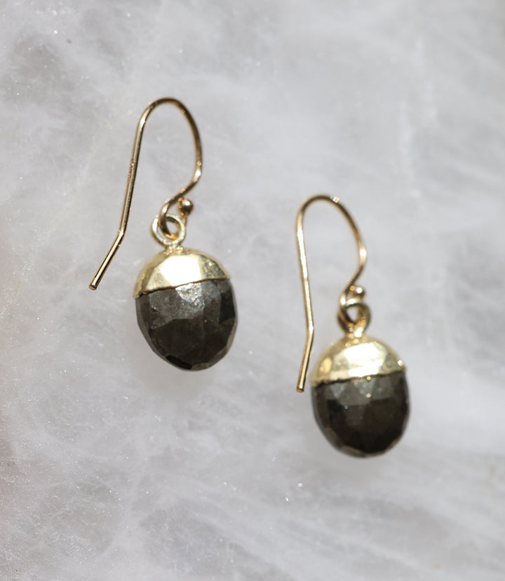 Pyrite Bezel Simple Earrings