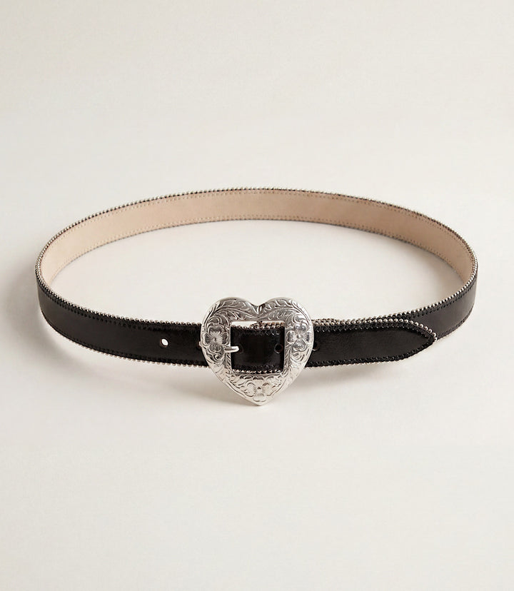 Streets Ahead Leather Embellished Heart Buckle Belt