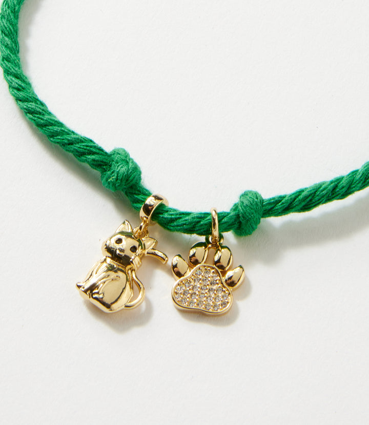 Pavé Cat And Paw Cord Bracelet