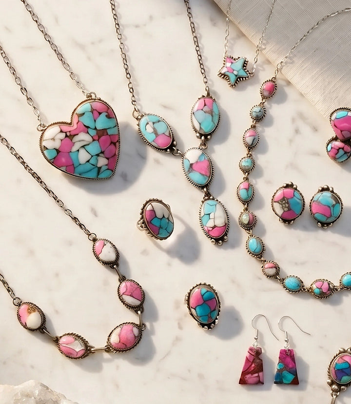 Embellished Cotton Candy Turquoise Link Necklace