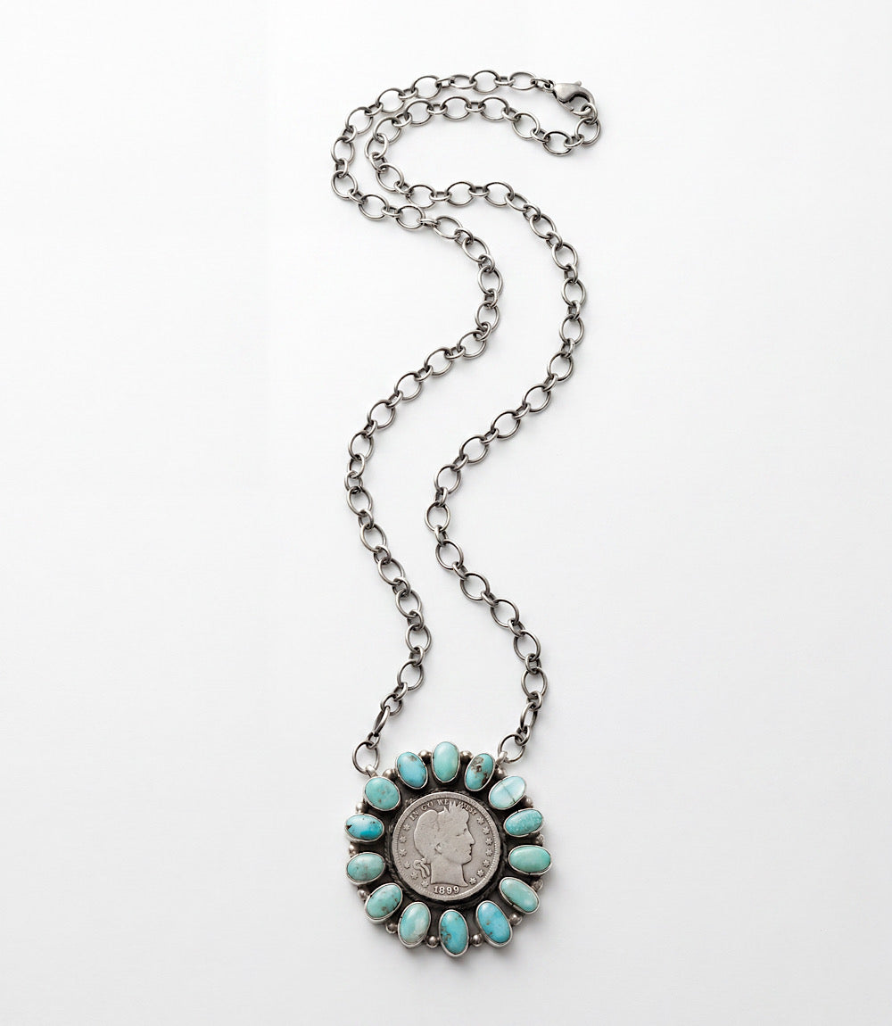 Turquoise Half Dollar Coin Pendant Necklace