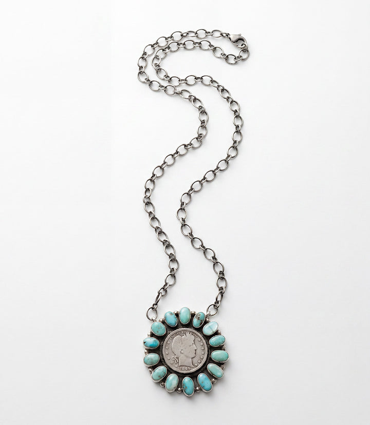 Turquoise Half Dollar Coin Pendant Necklace