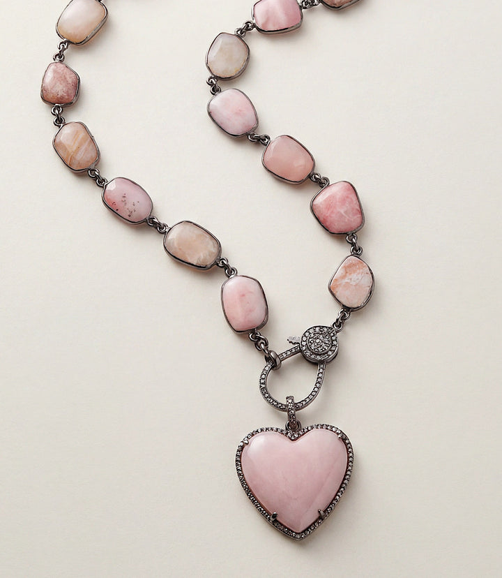 Pink Opal Heart Crystal Necklace