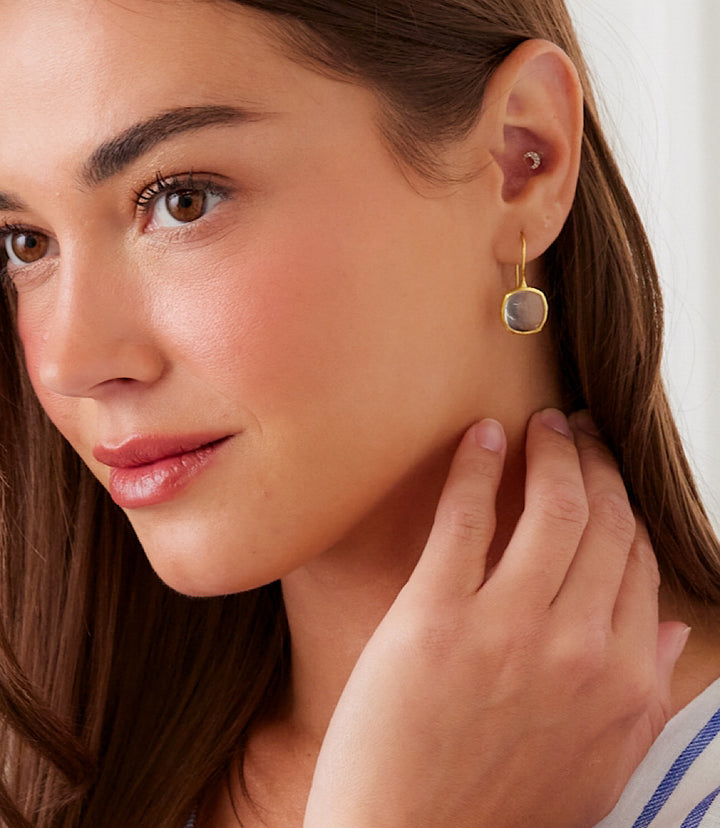 Gemstone Bezel Drop Earrings