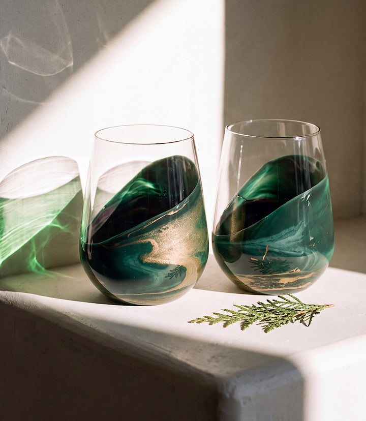 Ocean Waves Wine Glasses, Set Of 2