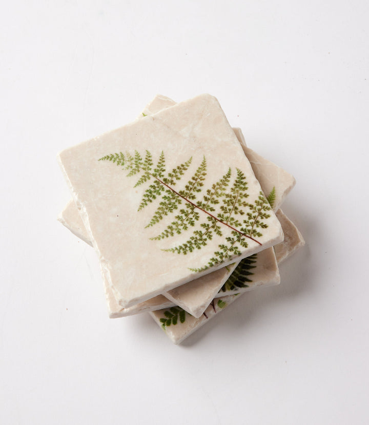 Fern Polished Marble Coasters, Set Of 4