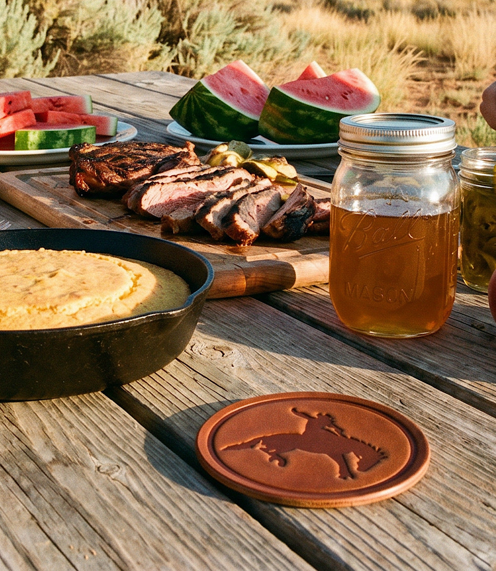 Stamped Leather Bucking Bronco Coaster