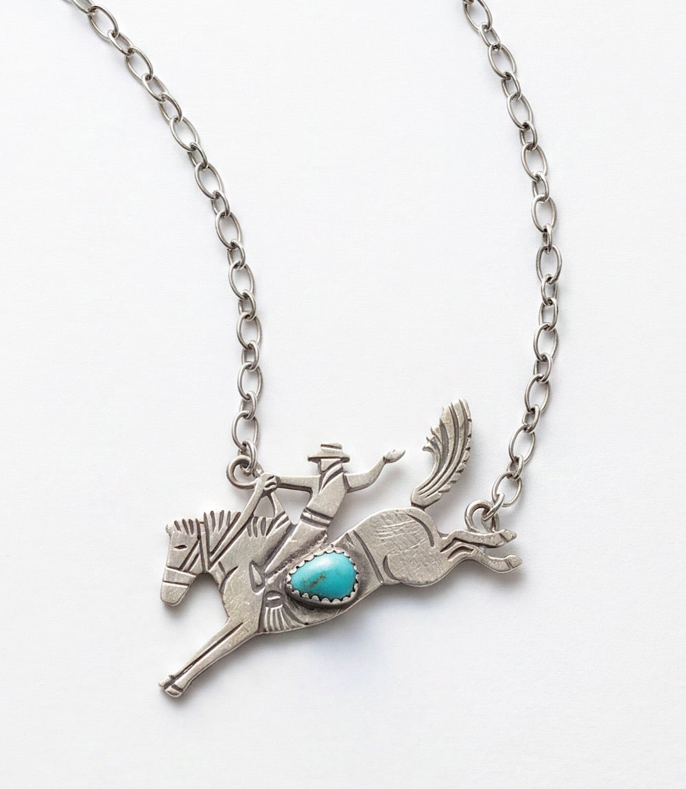 Bucking Bronco Sterling Silver Turquoise Necklace
