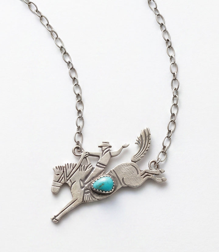 Bucking Bronco Sterling Silver Turquoise Necklace