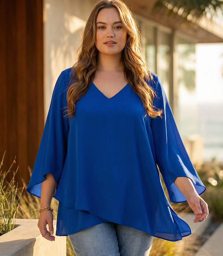 Plus Size Bracelet Sleeve Asymmetric Top