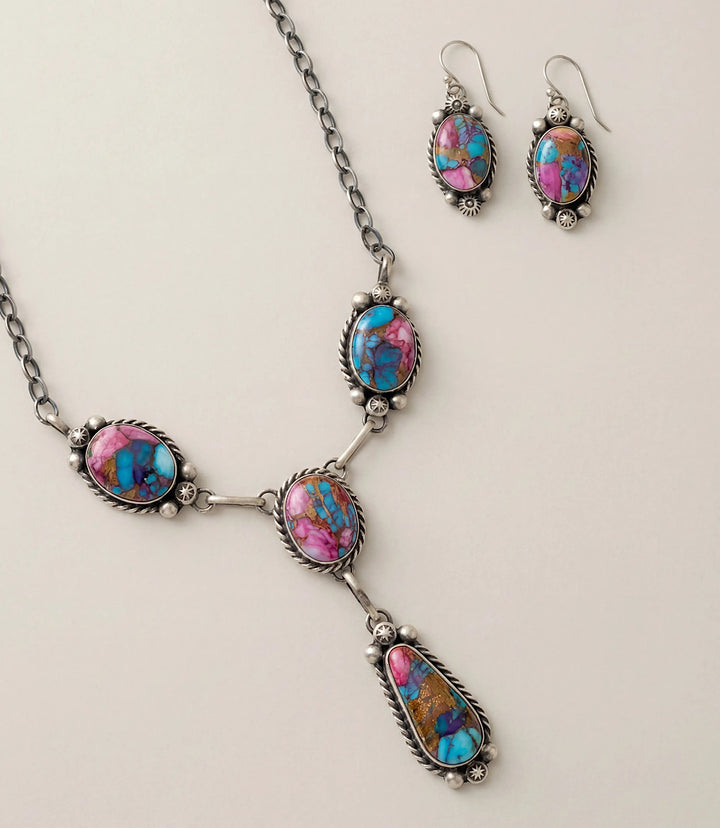 Dahlia Rose Turquoise Lariat Necklace And Earring Set