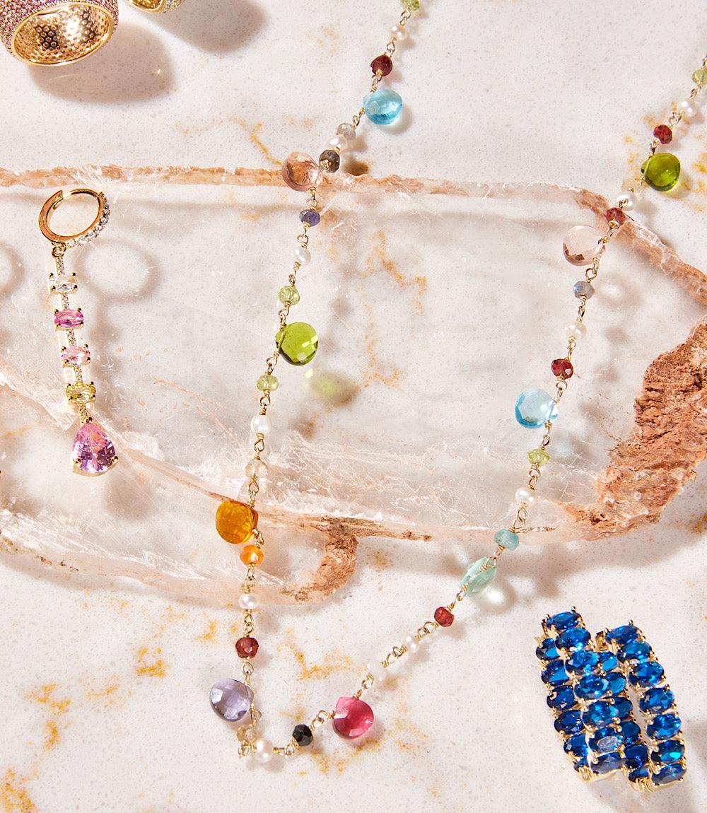 Long Beaded Gemstone Necklace