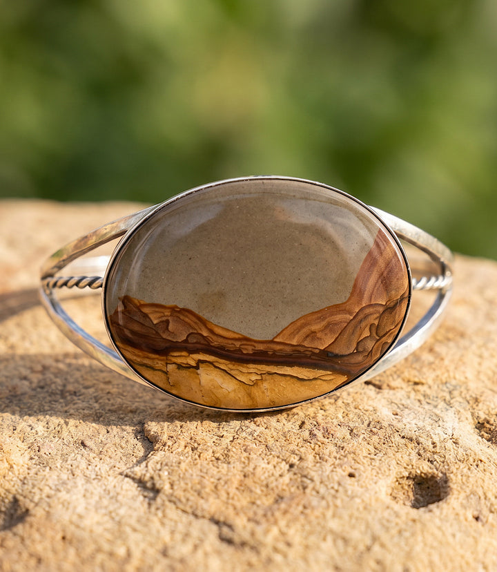 Vintage Jasper Sterling Silver Cuff Bracelet