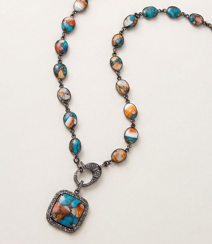 Spiny Oyster Turquoise Bezel Pendant Necklace