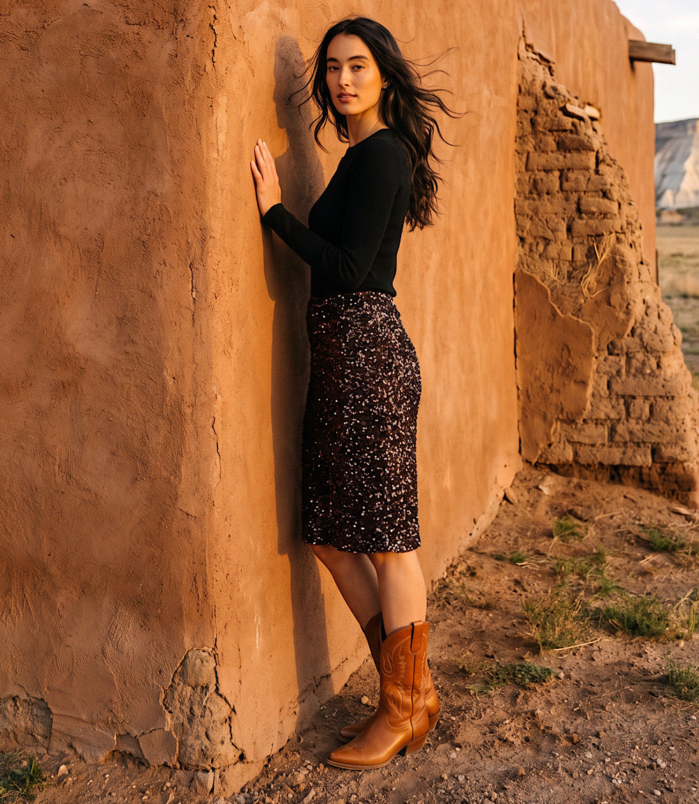 Velvet Sequin Pencil Skirt