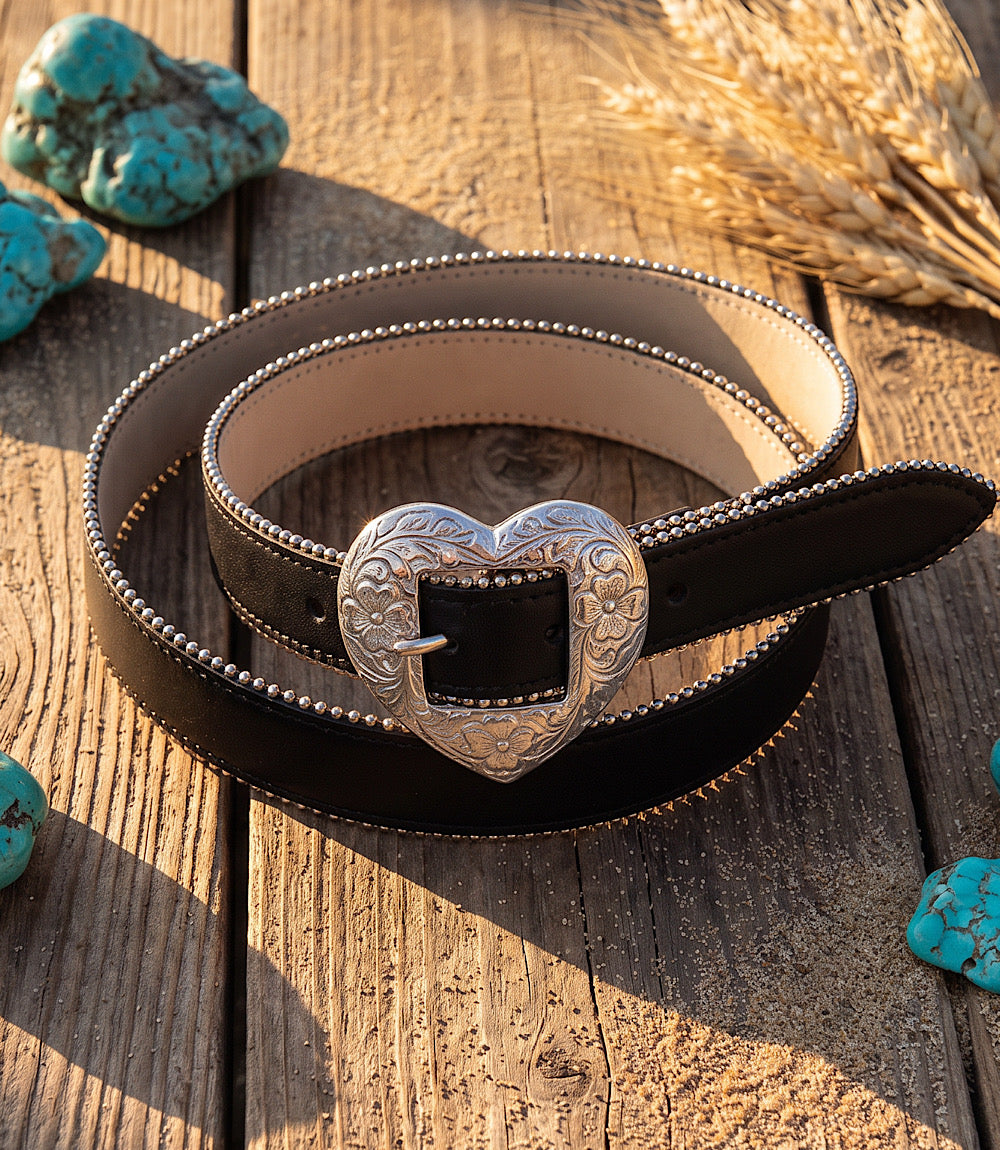 Streets Ahead Leather Embellished Heart Buckle Belt