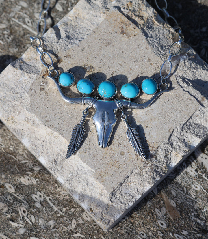 Sterling Silver And Turquoise Longhorn Necklace