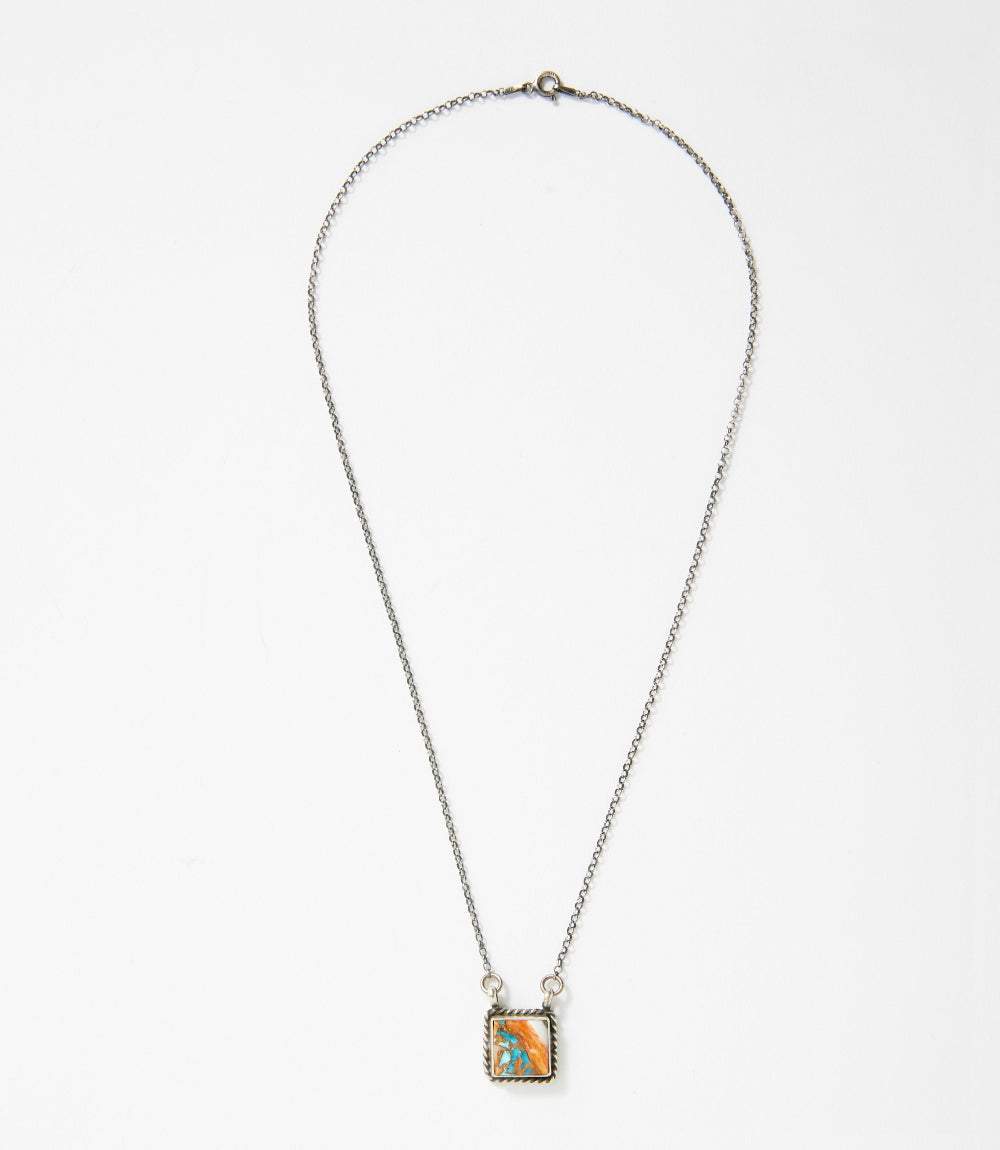 Spiny Oyster Turquoise Square Pendant Necklace