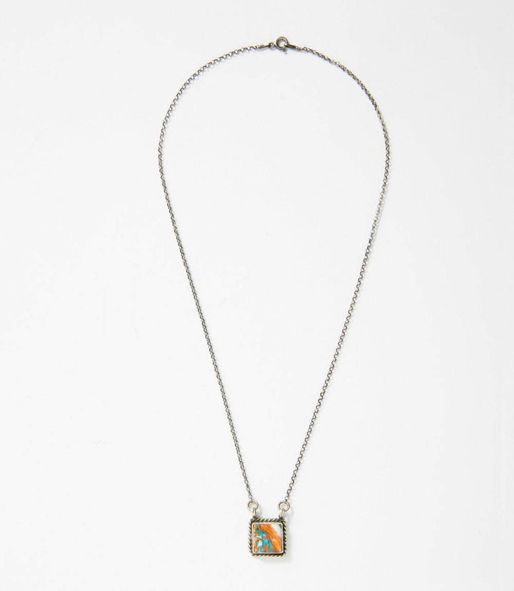 Spiny Oyster Turquoise Square Pendant Necklace