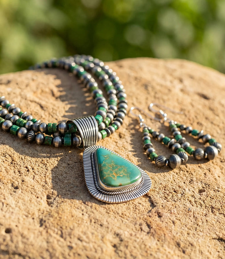 Royston Turquoise Multi Strand Pendant Necklace And Earring Set