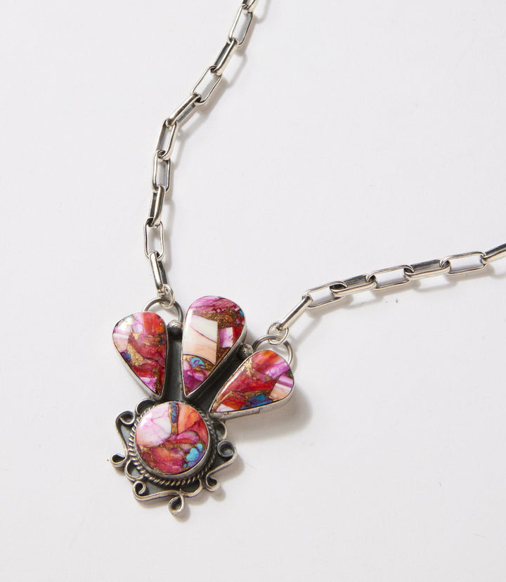 Pink Dahlia Embellished Pendant Necklace