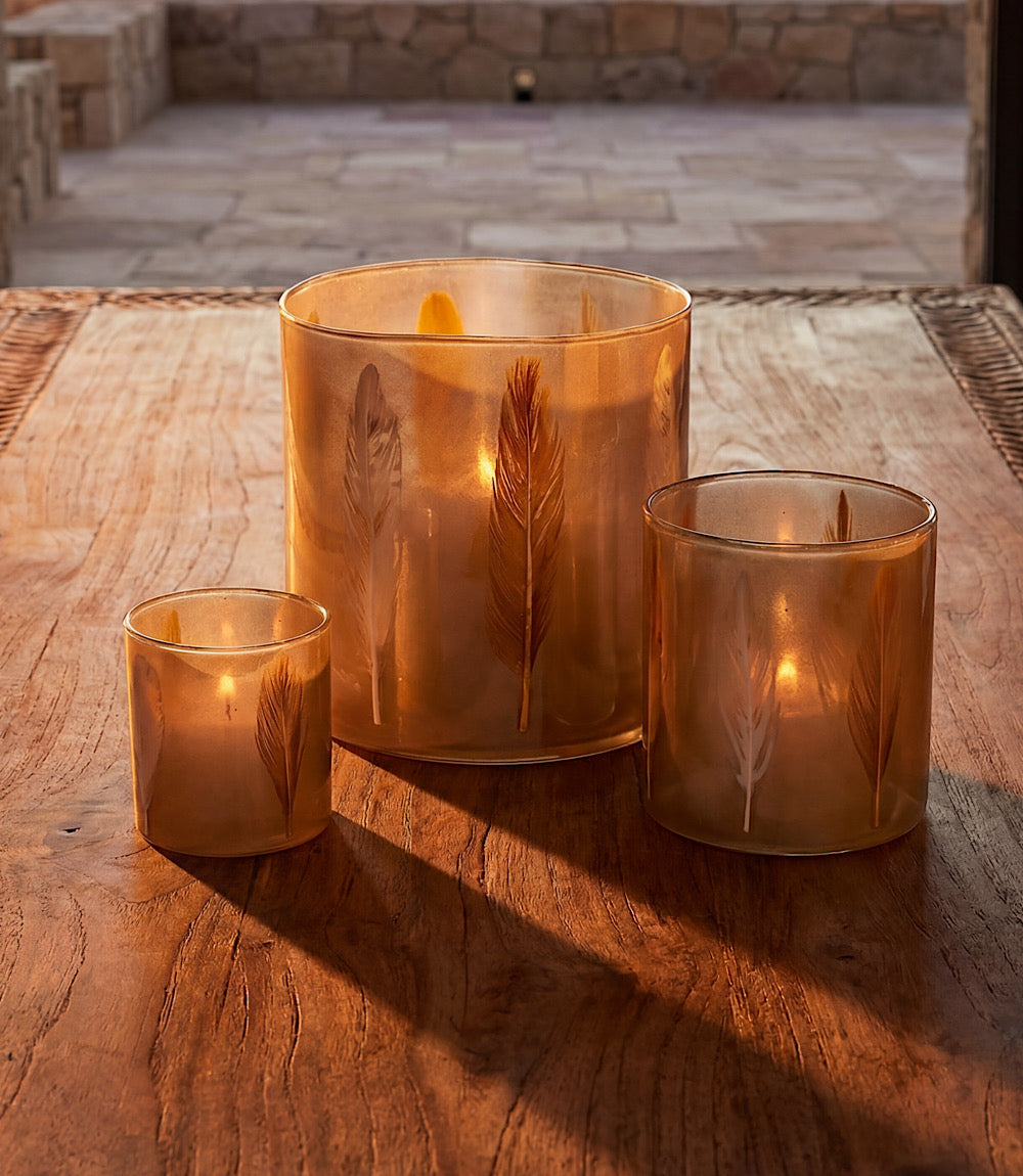Feather Hurricane Candleholders, Set Of 3