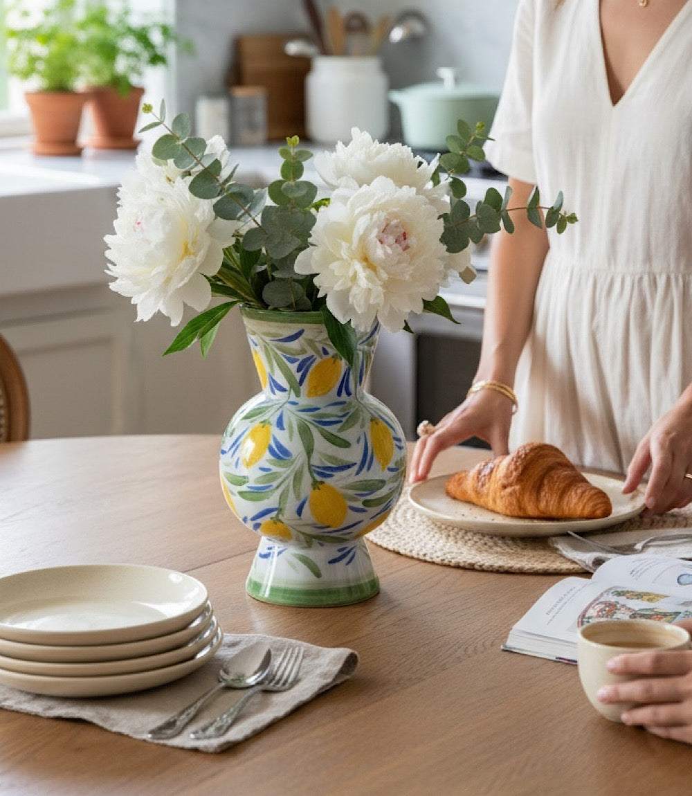 Hand-Painted Small Lemon Vase - Bright Porcelain Decor, Unique