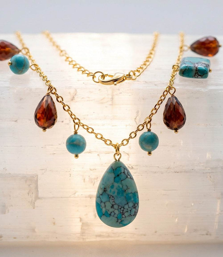 Dangling Turquoise And Gemstone Necklace