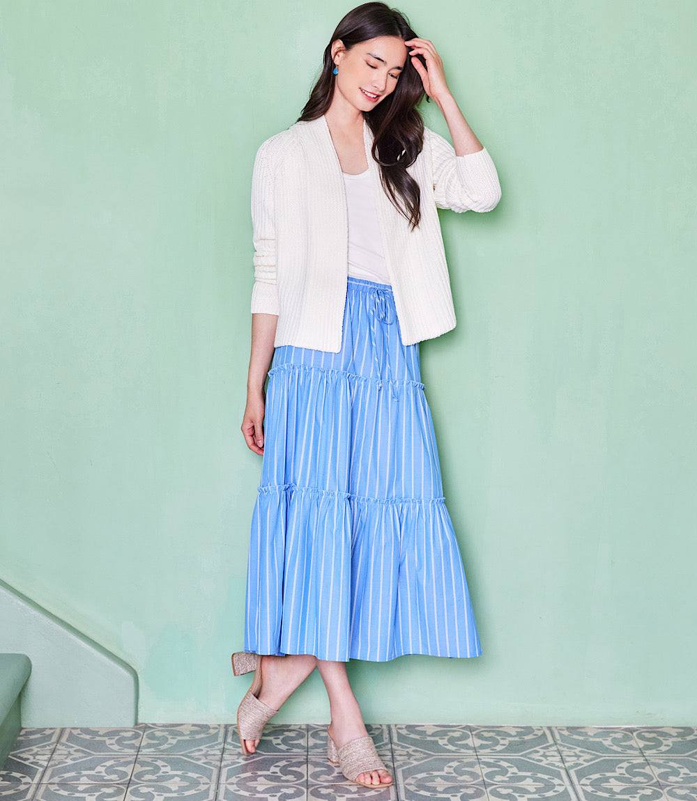 Stripe Tiered Midi Skirt