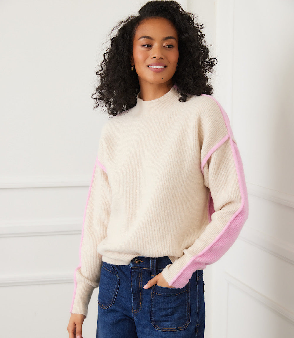 Colorblock Mock Neck Sweater