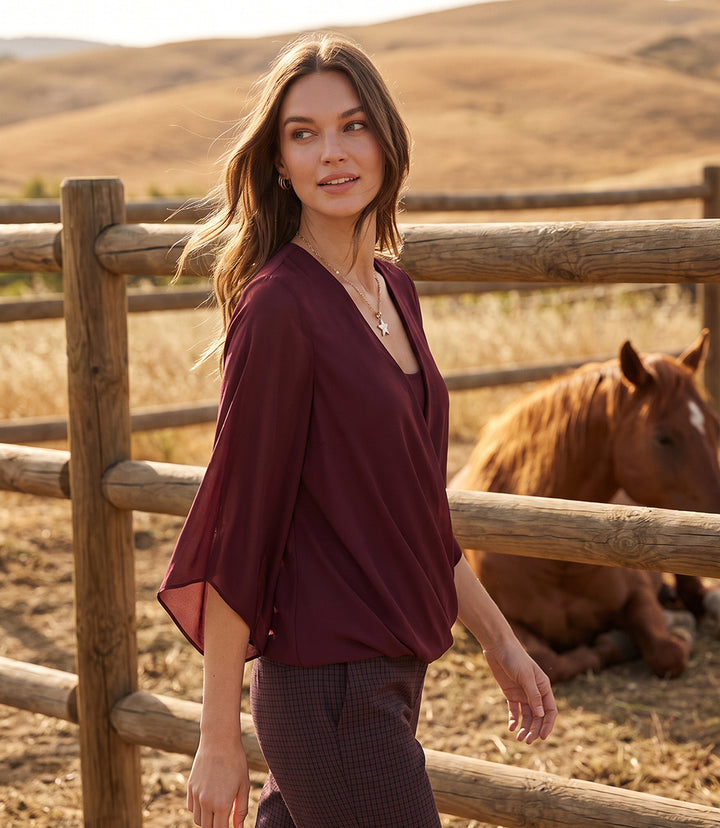 Bracelet Sleeve Drape Front Crossover Top