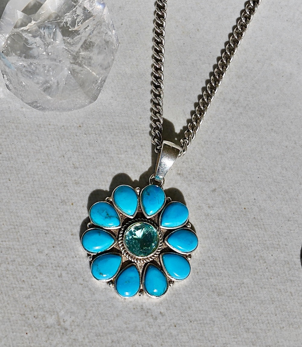 Turquoise And Blue Topaz Pendant Necklace