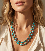 Vintage Double Chain Turquoise Stone Necklace