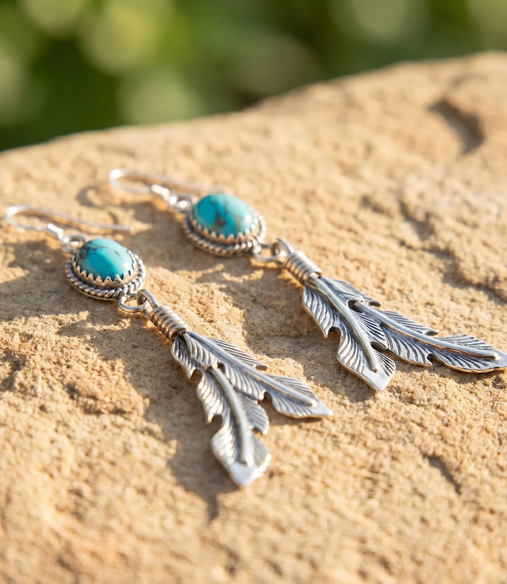 Kingman Turquoise Feather Dangle Earrings