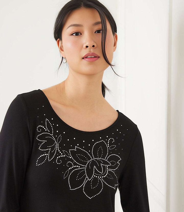 Long Sleeve Embellished Shirttail Top