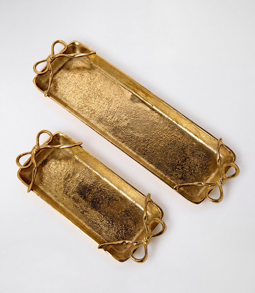 Gold Bows Serving Trays, Set Of 2