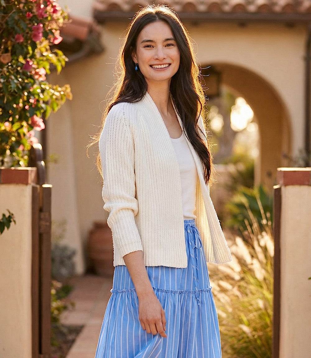 Cropped Open Front Cardigan - Lightweight, Relaxed Fit Sweater
