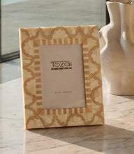 Elegant 5x7 mosaic picture frame with wood and bone inlay on durable MDF and glass